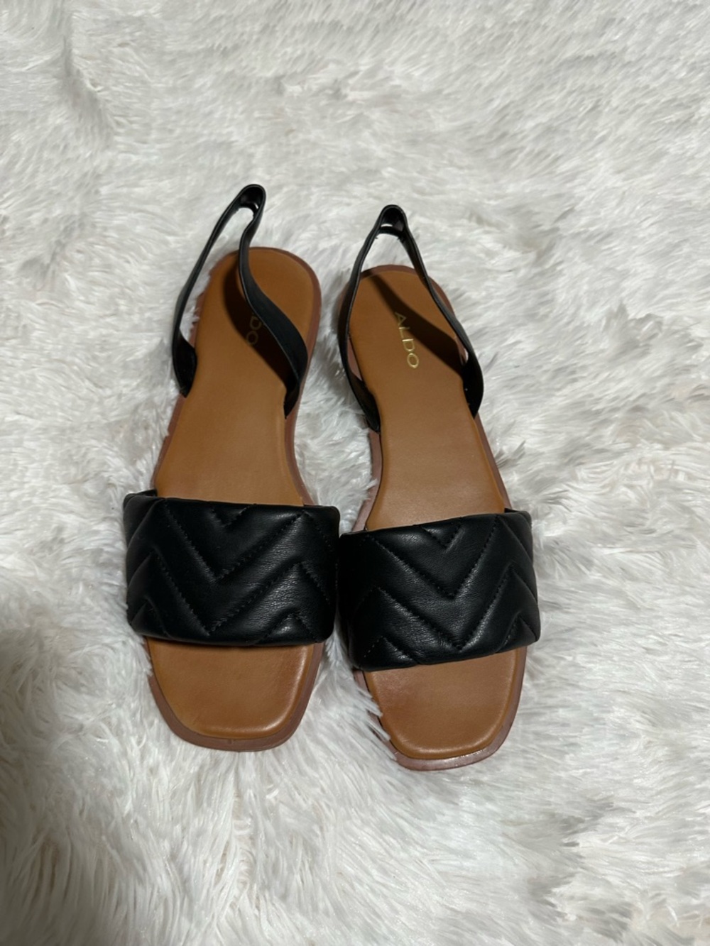 Aldo Black Quilted Slingback Sandals with Tan Footbed